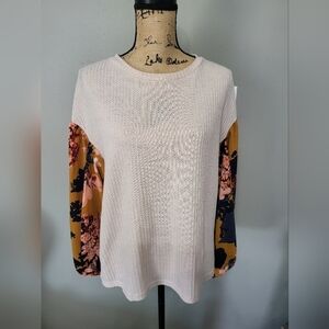Umgee Cream Sweater with Floral Sleeves